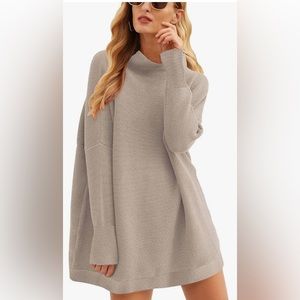 Turtleneck Batwing Sleeve Slouchy Oversized Ribbed Knit Tunic Sweaters Pullover
